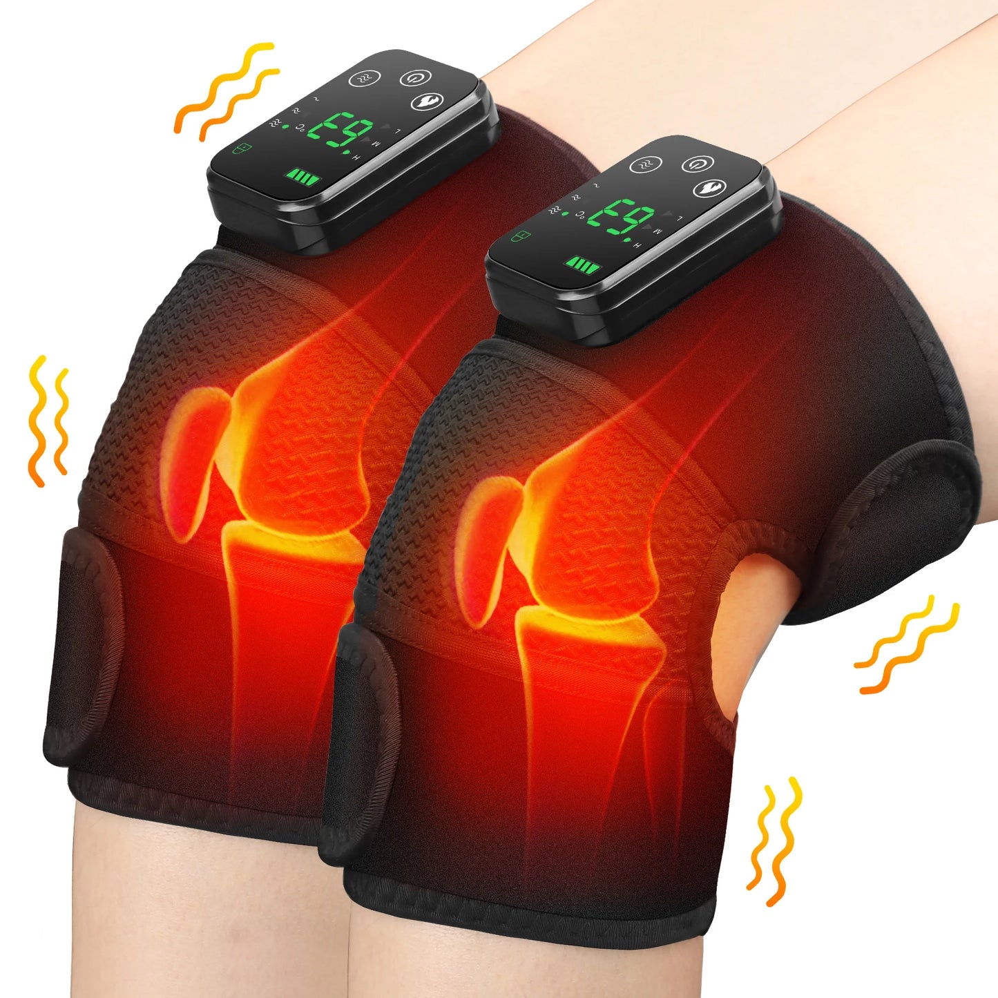 Thermal Knee Massager 3 in 1 Shoulder Knee Elbow Heating Massage Support Brace Rechargeable Vibration Pad Machine Muscle Relax