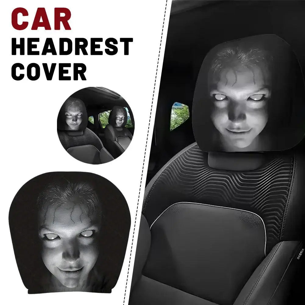 2Pcs Halloween Horror Face Printed Car Headrest Covers Soft Polyester Washable Universal Elastic Dustproof Protective Cushion