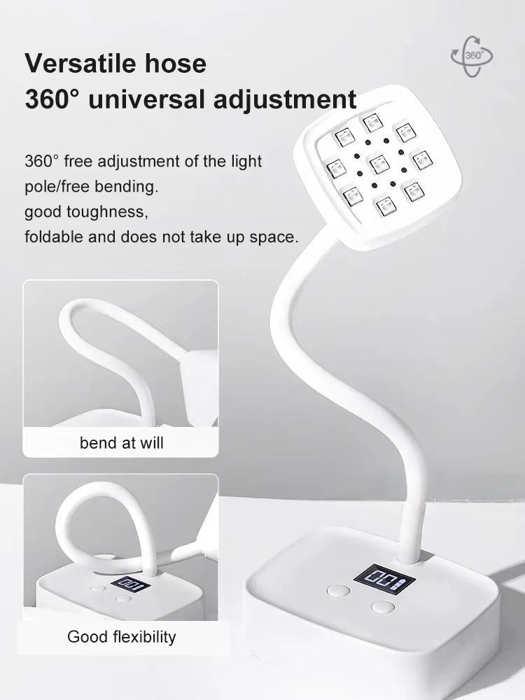Rechargeable 9 LED UV Desk Lamp 360° Bendable for Nails Gel Polish Quick Dry Portable Manicure Salon  Wireless Nail Dryer Tools