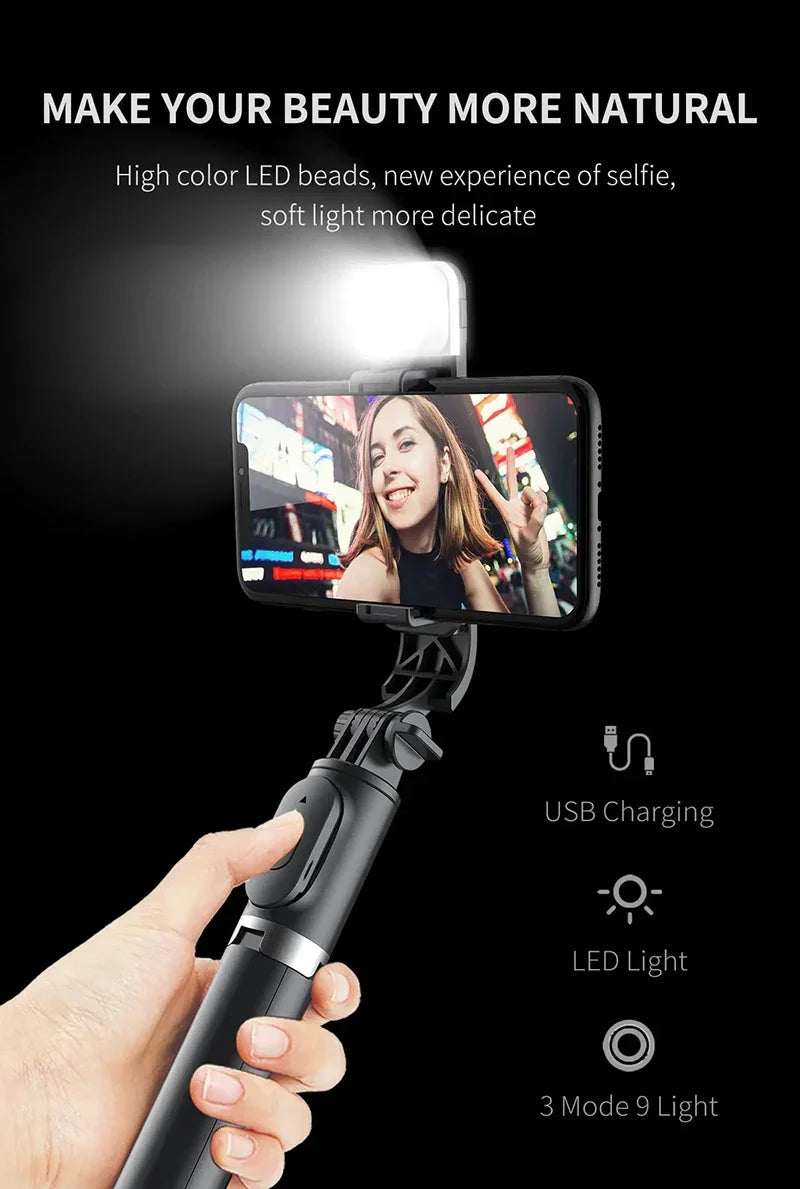 New Selfie Stick 1045mm Wireless Bluetooth Remote Shutter LED Fill Light Extended Stable tripod for Android IOS Cellphone