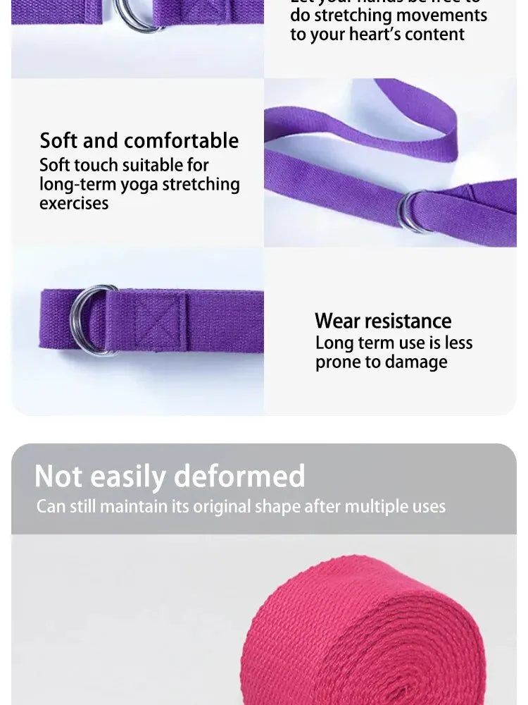 1Pc Yoga Strap For Yoga Pilates Ballet Dance With Adjustable D-Ring Buckle Cotton Yoga Belt For Fitness Daily Stretching