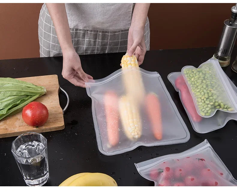 Silicone Food Storage Containers Reusable Food Storage Bags Lunch Bags Stand Up Zip Shut Bag Cup Fresh Food Leakproof Containers