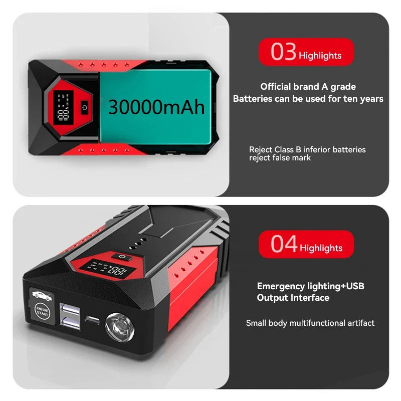 Portable Car Jump Starter Power Bank Car Booster Charger 12V Starting Device Petrol Diesel Car Emergency Booster 18800mAh