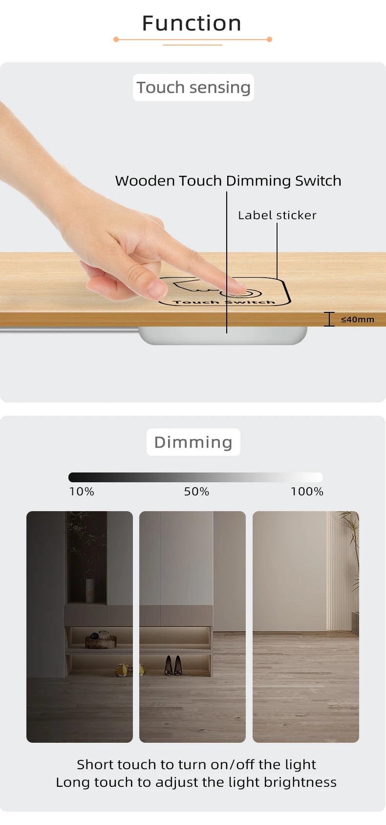 Hidden touch sensor DC12V/24V LED light touch dimmer switch for wooden furniture
