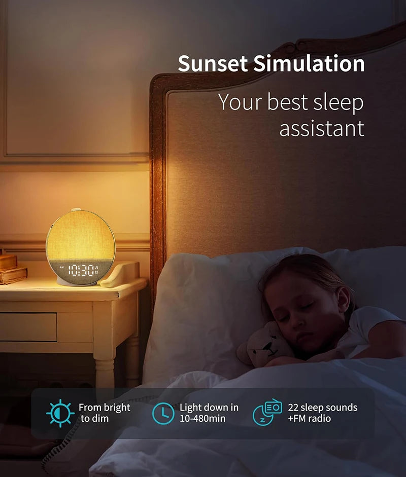 Wake Up Light Sunrise Alarm Clock White Noise Sound Machine Bluetooth Speaker Color Night Light for Bedroom Ideal Gift