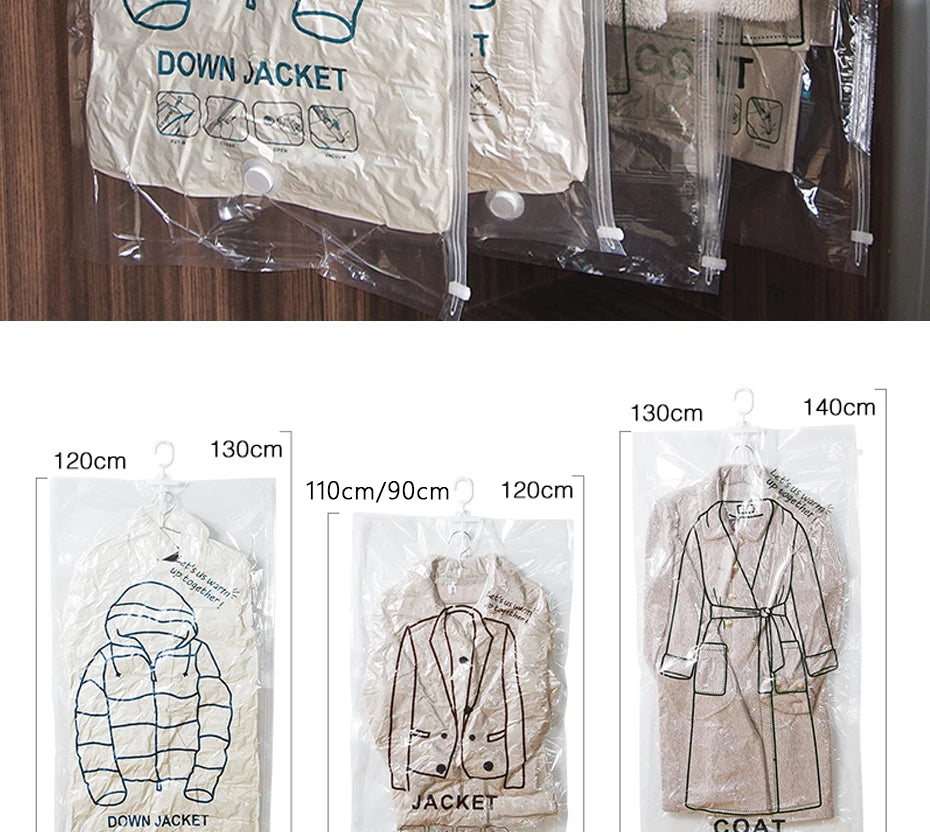Hanging Vacuum Storage Bags Space Saver Bags Vacuum Seal Storage Bag for Suits Dress Coats Jackets Closet Organizer and Storage