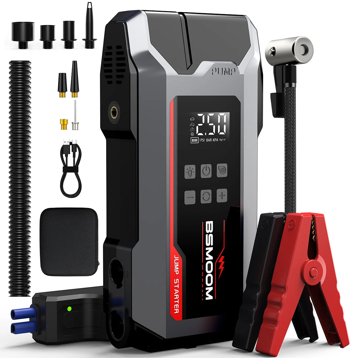 Car Jump Starter 150PSI Air Pump 7000A Portable Auto Emergency Booster with Wireless Tire Inflator Fast Charging Starting Device