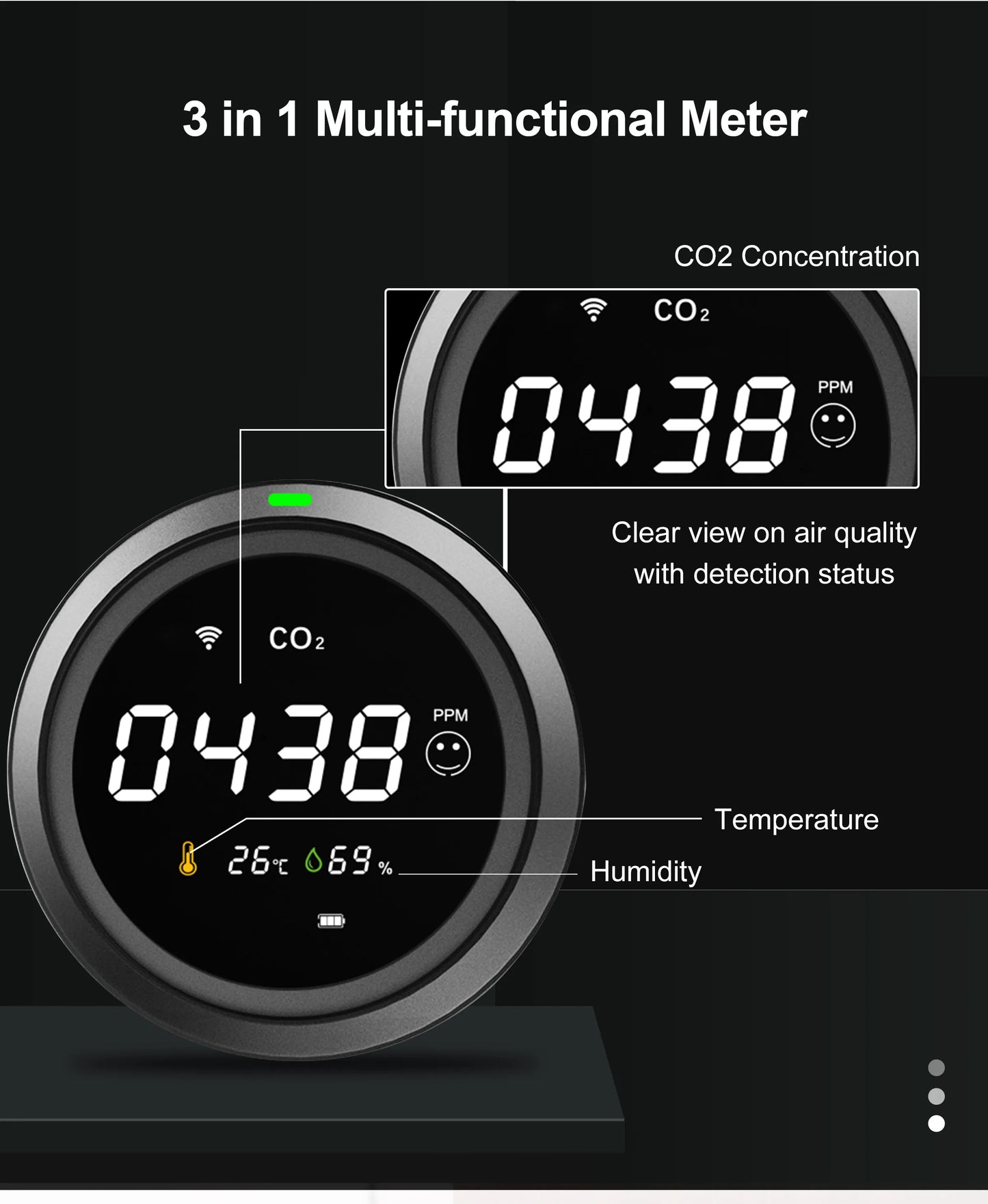 GIRIER Tuya Smart WiFi CO2 Sensor Smart Carbon Dioxide Meter Temperature Humidity Detector Monitor with LCD Screen 3 in 1 Meter