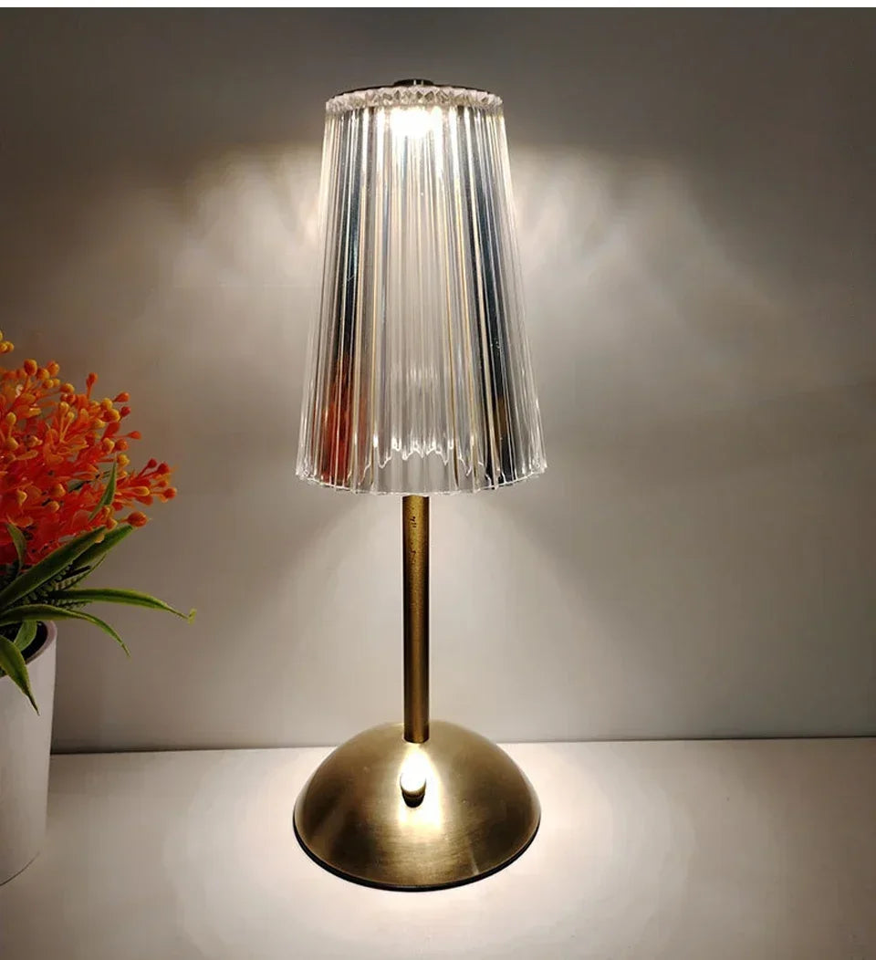 Crystal LED Table Lamp Touch Sensor Desktop Night Light Rechargeable Reading Lamp for Bedroom Bedside Hotel Bar Decor Dimmable