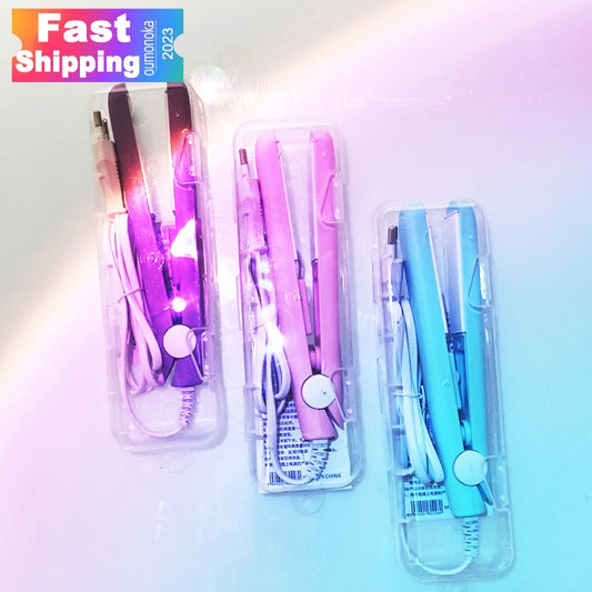 3-in-1 Hair Iron Curling Hair Flat Iron Straightening Brush Hair Comb Mini Hair Straightener and Curling Iron Styling Tools