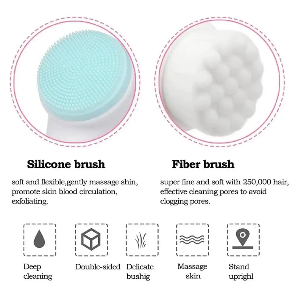 3D double sided silicone Face Cleansing Brush Soft Bristles Exfoliator Gentle Face washing and scrubbing tool