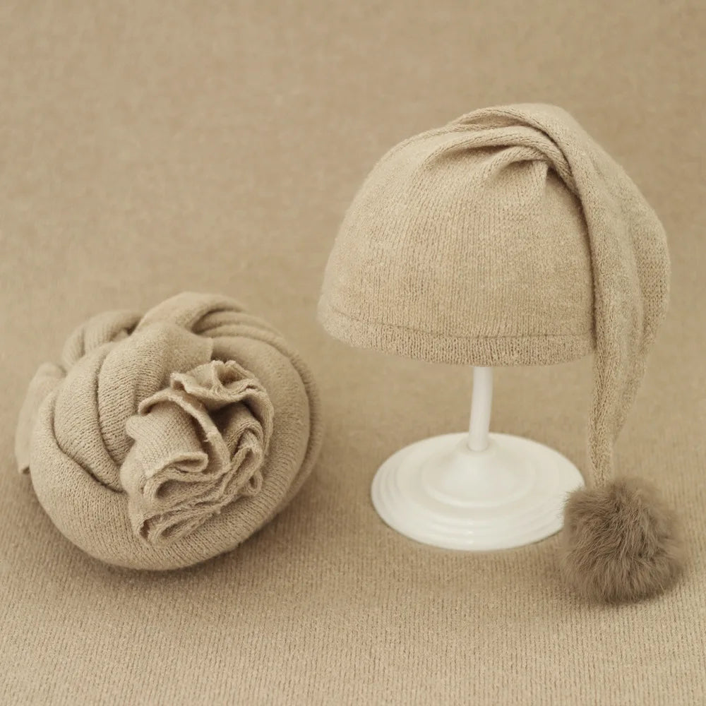 Baby Hat Newborn Photography Props Blanket Wrap Baby Fur Ball Knitted  Beanie Hat Baby Photo Shoot Accessories