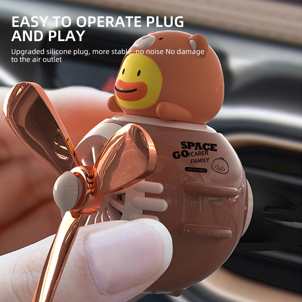 Car Air Freshener Bear Pilot Auto Accessories Interior Perfume Diffuser Rotating Propeller Outlet Fragrance Magnetic Design