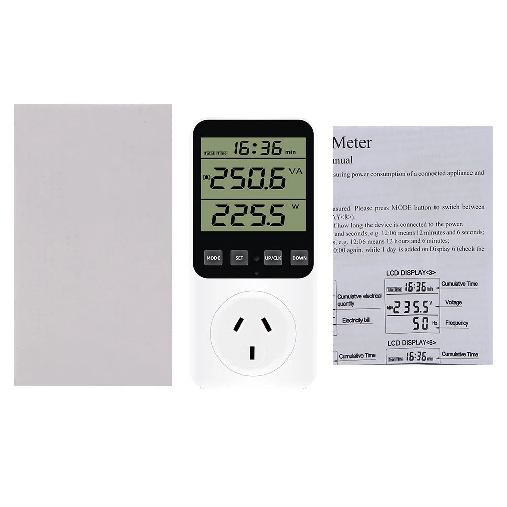 Digital LCD Wattmeter 230V Power Energy Meter Voltmeter Ammeter Consumption Monitor 50Hz Socket Analyzer EU US UK AU FR BR Plug