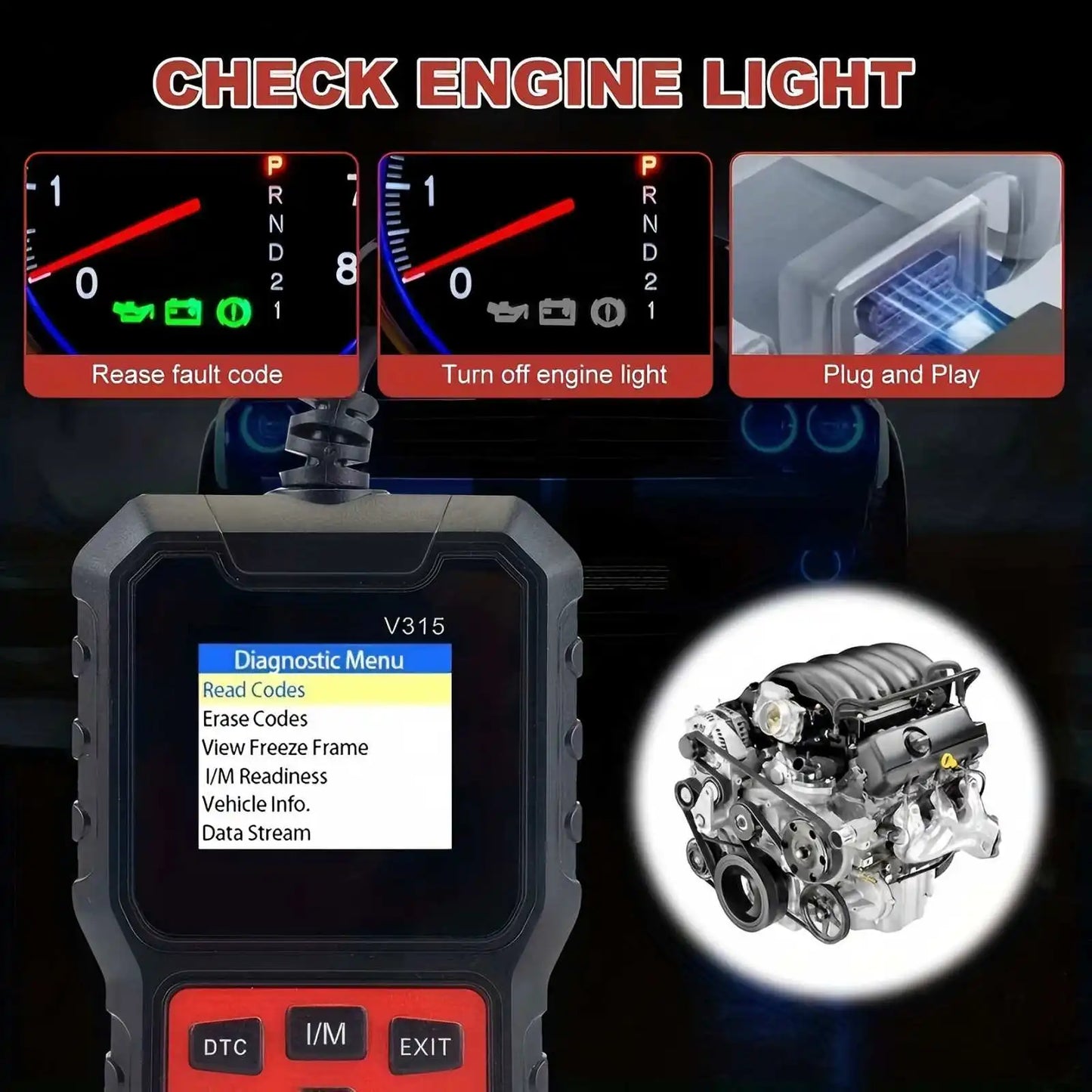 Car Diagnostic Scanner [V315] - 10-Second Fault Code Reader, Suitable for 99% of Vehicles (Obd2/Eobd Compatible), Suitable for DIY and Professional Mechanics.