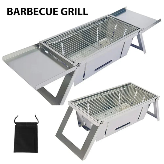 Stainless Steel Portable BBQ Grill Outdoor Folding Charcoal Stove Compact Camping Picnic Grill Skewer Rack Travel Barbecue Set