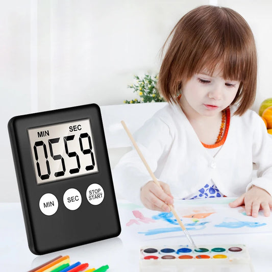مؤقت مطبخ إلكتروني رقمي متعدد الوظائف، ساعة توقيت، شاشة LCD صغيرة الحجم، مناسب للرياضة والتمارين والخبز والطبخ