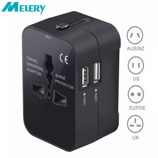 Universal Worldwide All in One Phone Charger Travel Wall AC Power Plug Adapter with Dual USB Charging Ports for USA EU UK AU