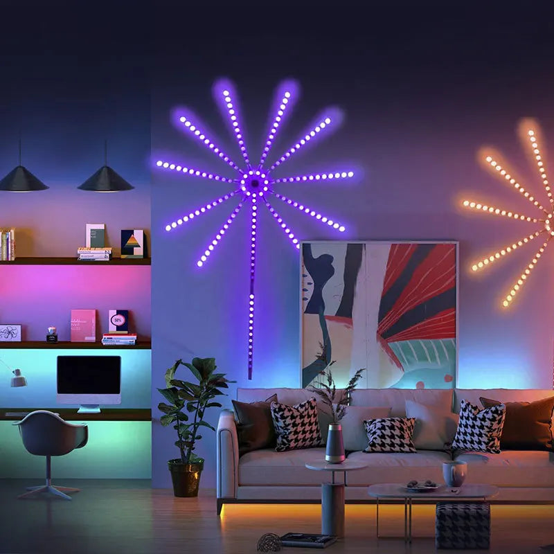 USB LED Smart Fireworks Lights Indoor Outdoor Sparkler Lights Remote & App Control Music Sync Wall Lamp For Room Party DIY Decor