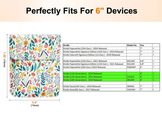 6 Inch Tablet Sleeve for 6" Kindle 11th Generation 2024/2022 Protective Sleeve Cover Case with Pocket for Kindle E-Reader