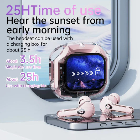 True Wireless Bluetooth Earbuds 5.4 Earphones ANC Noise Reduction Stereo Bass HD Mic Gamer Headset with LED Touch Screen Control