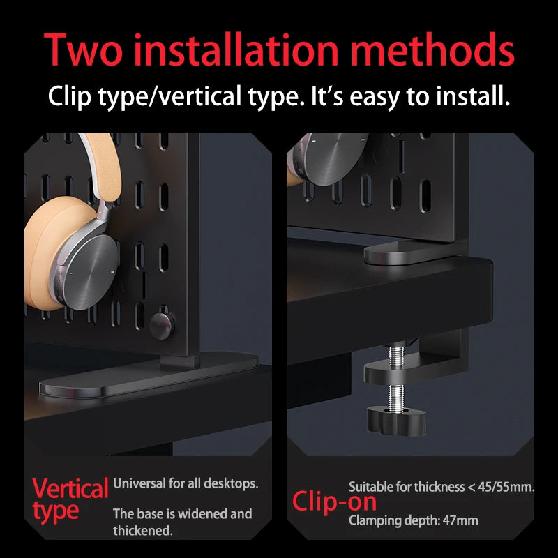 Desktop pegboard storage kit: Stand-up clip - on panels, perfect for home office and study storage.