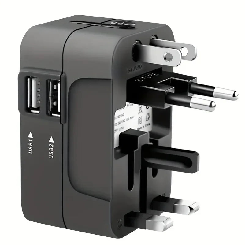 Foldable All-in-One Universal Travel Adapter EU UK US AU Power Charger Adapter Outlet Converter Socket with Dual USB 2.1a Port
