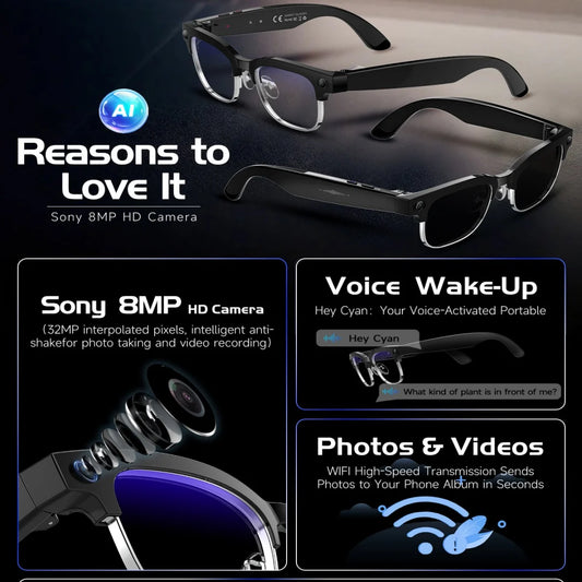2026 New 8K HD AI Smart Glasses Men with Chat GPT 800MP Camera Bluetooth Call AI Translation Voice Assistant Control Unisex Sung