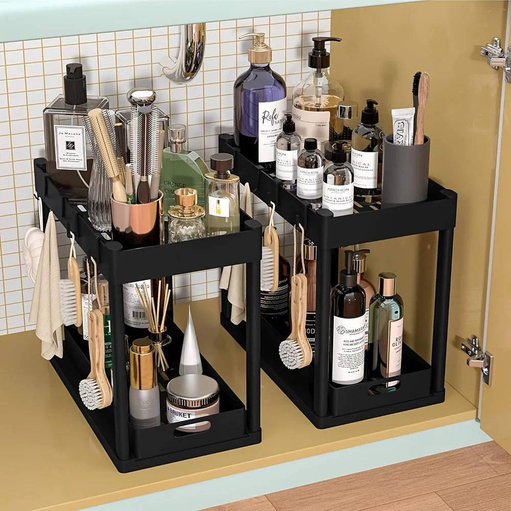 2-Tier Sliding Under Sink Organizer Multifunctional Space-Saving Bathroom Cabinet Storage Drawer