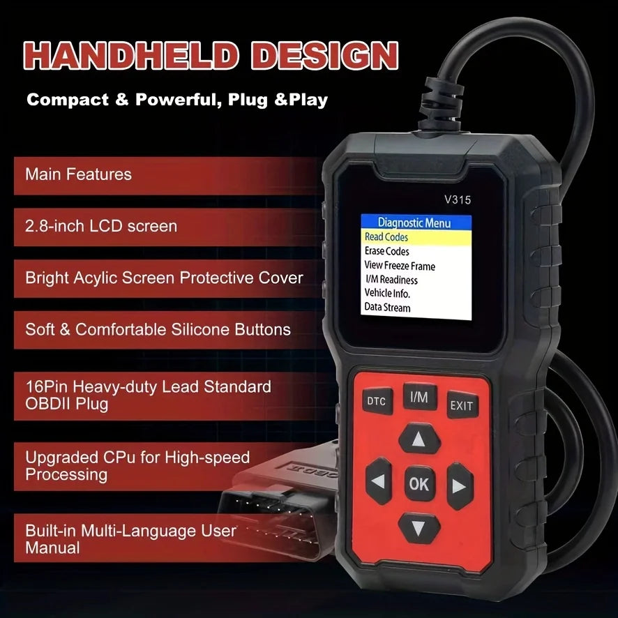 Car Diagnostic Scanner [V315] - 10-Second Fault Code Reader, Suitable for 99% of Vehicles (Obd2/Eobd Compatible), Suitable for DIY and Professional Mechanics.