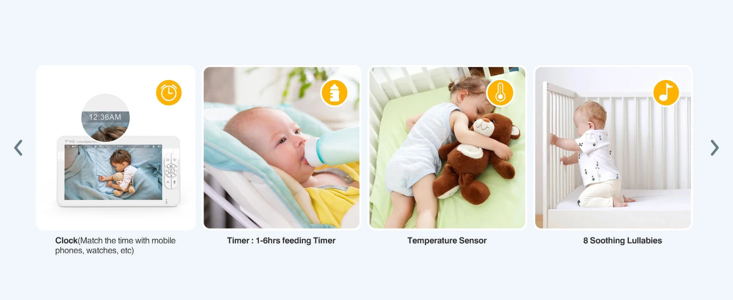 Babystar 7" Video Baby Monitor, 1080P HD Display, IPS,Support 2 HDCams, 24Hour Battery Life, 1000ft Range, Split mode ,Babyphone