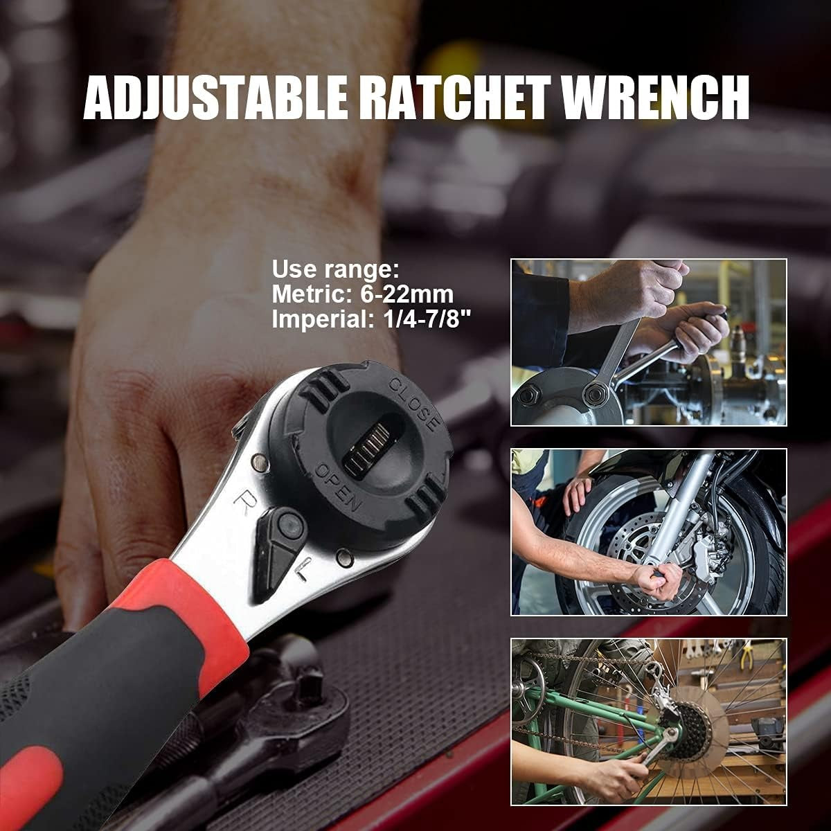 Adjustable Wrench Heat Treated Ratchet Wrench for 6-22mm Universal Adjustable Socket Wrench Ratcheting Wrench Set