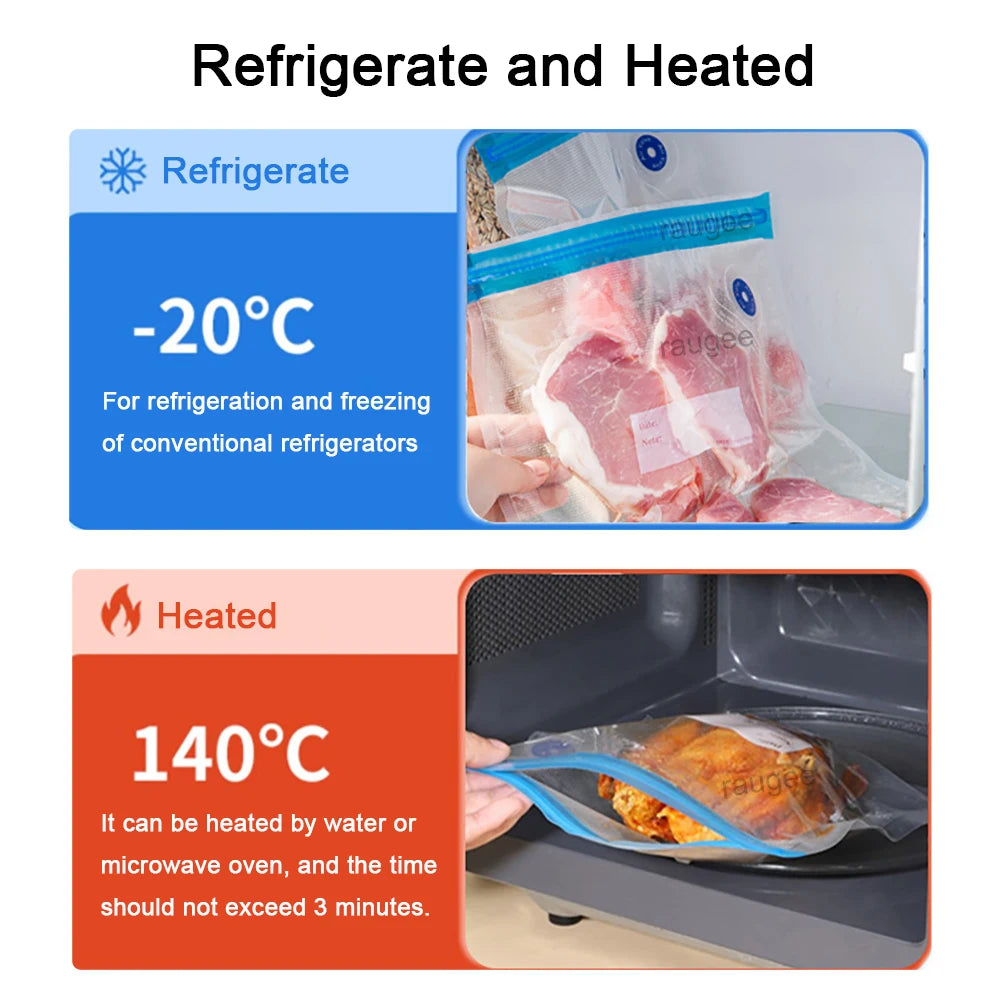 Vacuum Packaging Bags for Food Vacuum Bags BPA-Free Food Vacuum Sealing Bag Reusable Food Storage Zipper Sealer Bags 10pcs 30pcs
