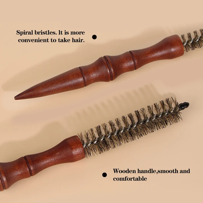 Mini Curling Comb Hair Salon Hairstyle Multi-functional Small Portable Round Wooden Roller Styling Beard Care Tool for All Hair
