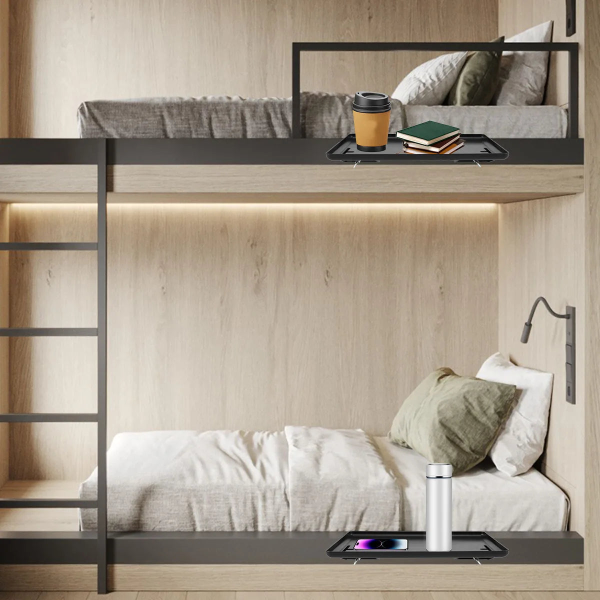 Bedside Storage Tray Clip-on Bedside Shelf Detachable Heavy-Duty Bedside Storage Tray Multifunctional Bedside Shelf Space Saving