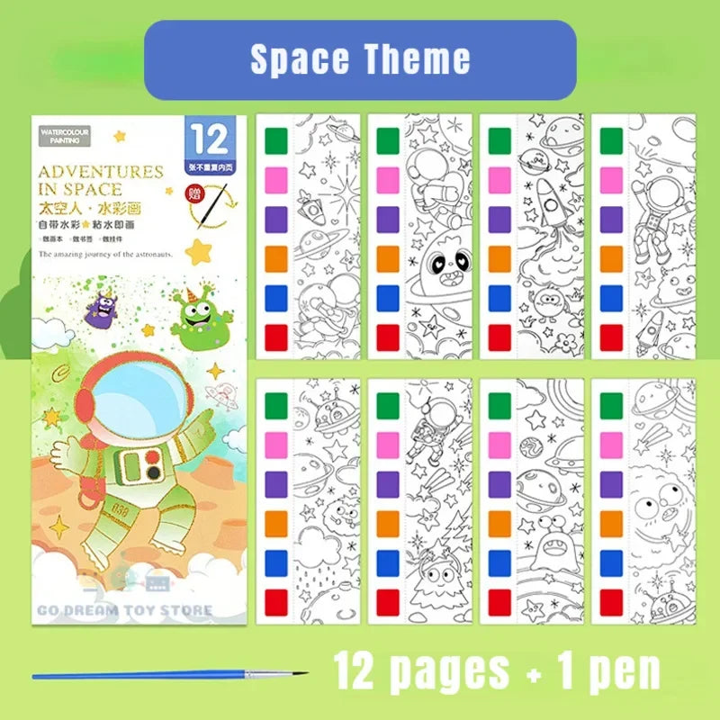 Kids Portable Watercolor Painting Book Paint With Water Brush Gouache Graffiti Picture Coloring Drawing Toys Kindergarten Gifts
