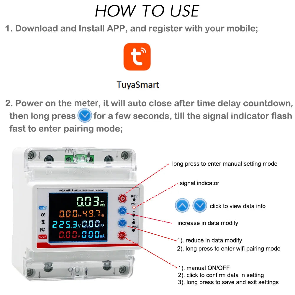 Tuya Smart Life  WiFi Single Phase 100A Energy monitor Two-way Prepaid Meter Auto-reclosing Voltage Current Protector Timer