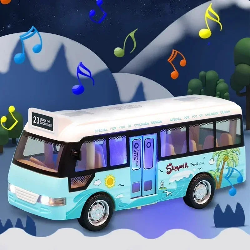 Interactive Die Cast Metal School Bus Toy with Sound Light Friction Powered Play Vehicle  Gifts for Kids' Fun Imaginative Play