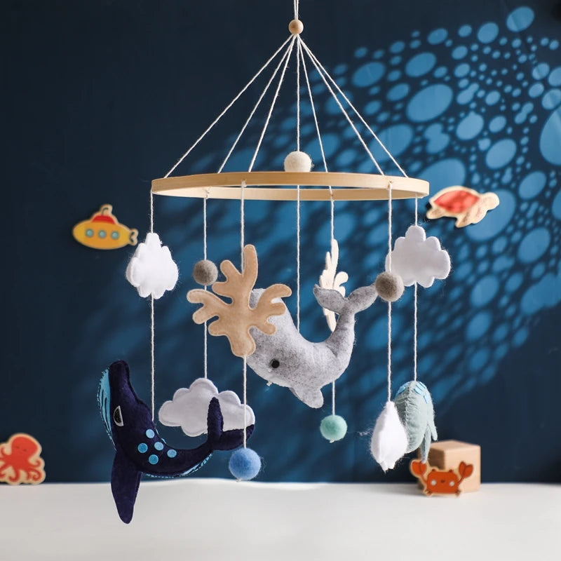 Baby Crib Mobile Rattle Toy Wooden Bed Bell Mobile Hanging Teddy Velvet Bear Doll Toy Newborn Music Box Crib Mobile Bracket Gift