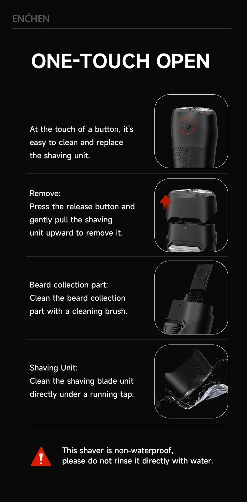 ENCHEN K3 Electric Shaver WIth 2-Direction Flex Heads Type-C Charging Port And Detachable Shaver Head Easy To Clean