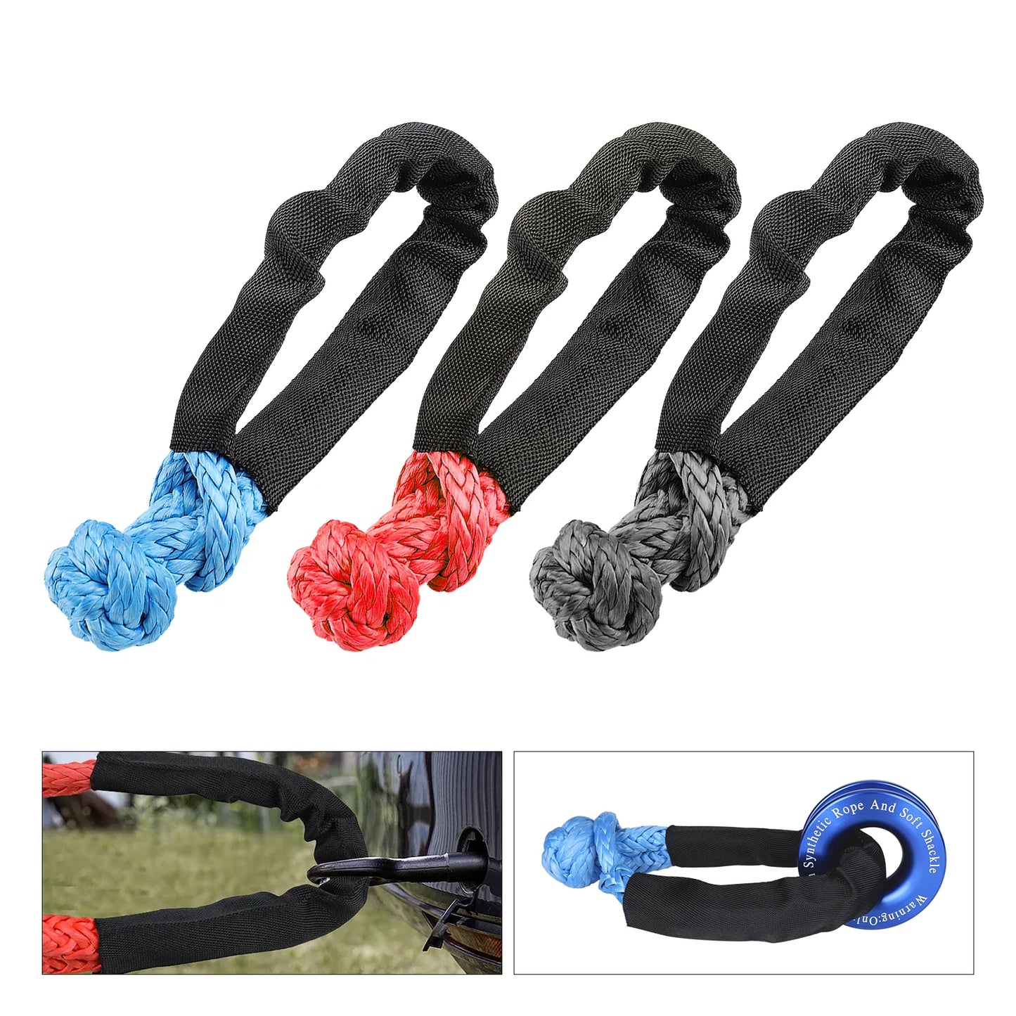 41000lbs Soft Shackle Synthetic Rope Heavy Duty Offroad 4X4 Tow Shackle Strap with Protective Sleeve for Jeep Truck SUV