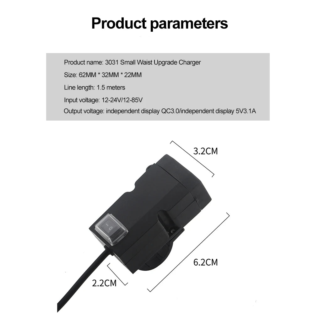 Updated Motorcycle Dual USB Charger with ON/OFF Switch Waterproof Motorbike Handlebar Phone Charger Fast Charging Socket