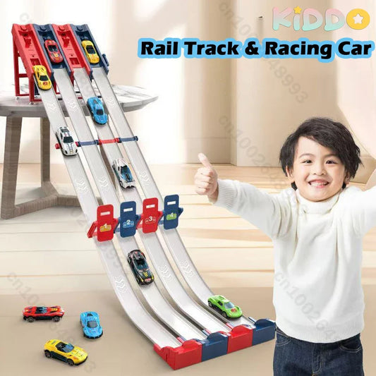 Rail Car Track with Race Track Racing Set Toy Vehicle Alloy Car Kids Catapult Car Competitive Play Game for Kids Toy Christmas