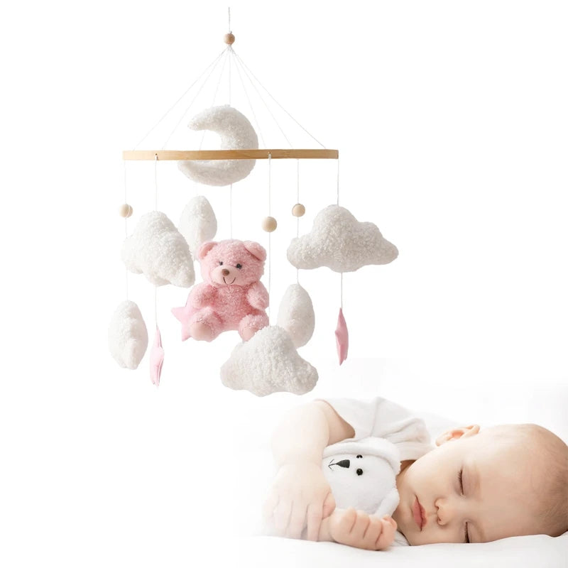Baby Crib Mobile Rattle Toy 0-12Months Infant Soft Felt mobile Teddy Velvet Bear Bed Bell Hanging Toy Holder Bracket Crib Toy