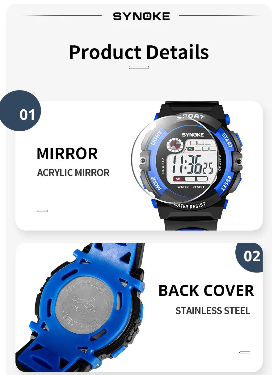 Student Sport Watches For Kids Colorful Electronic Watches Waterproof Clock Children Digital Watch For Boys Fashions Synoke