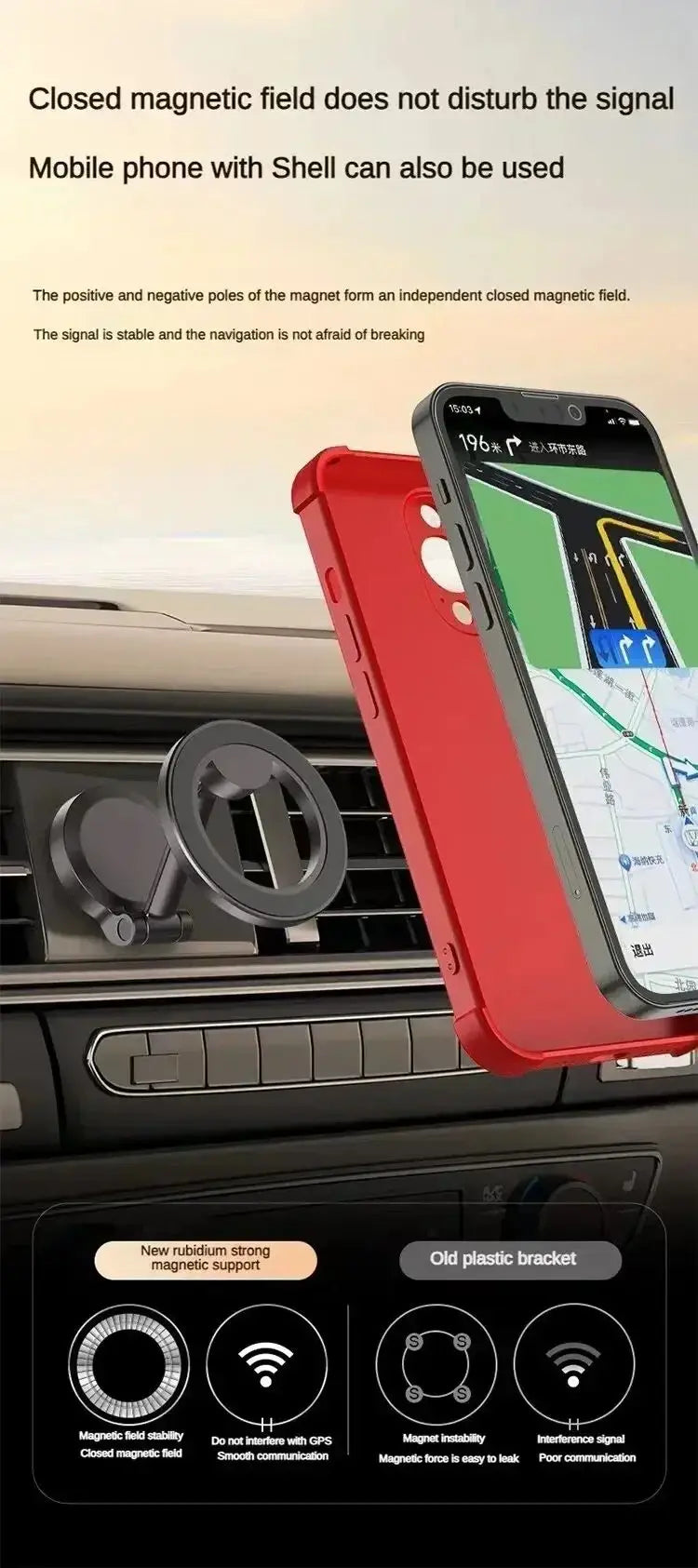 Strong Magnetic Phone Holder – 360° Swivel Adjustable Car Mount with Back Sticker, Universal Magsafe-Compatible for Smartphones