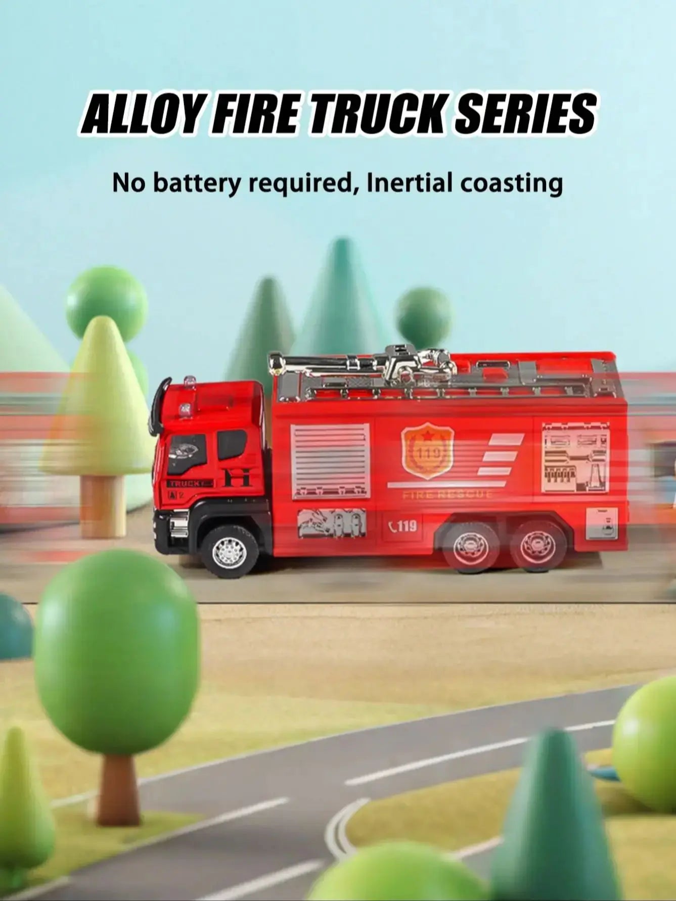 Inertial car toy, alloy head simulation, fire engine, ladder truck, water sprinkler model, boy toy, engineering vehicle toy