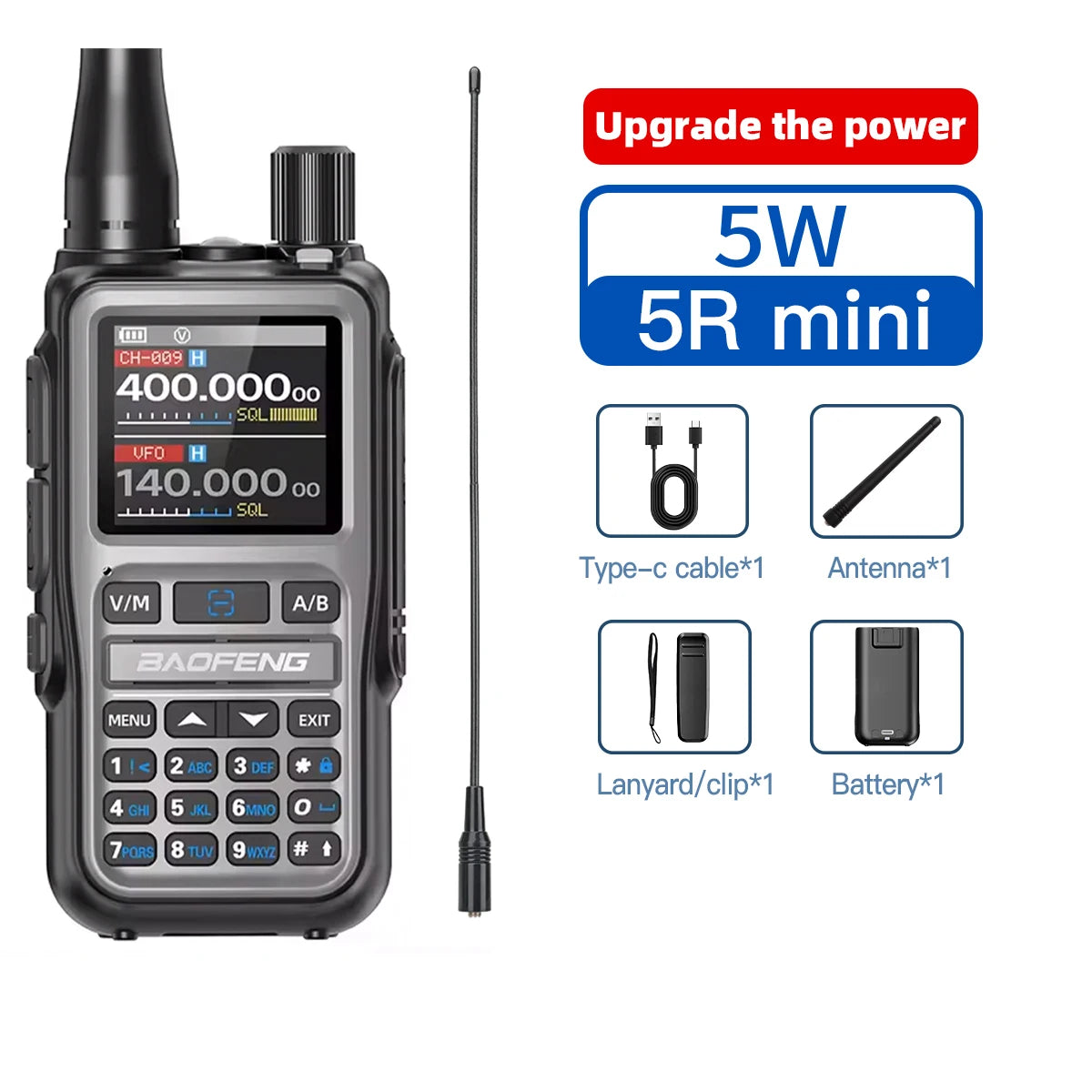 1PC Baofeng UV 5RMINI Wireless Frequency Reading Walkie Talkie AM Long Range Multi-Band Type-C Charger Ham Radio
