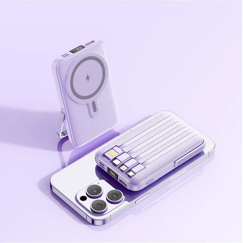 New 200000mAh Magnetic Wireless Power Bank with Phone Holder Portable Charger Fast Charging Battery for IPhone Magsafe PowerBank