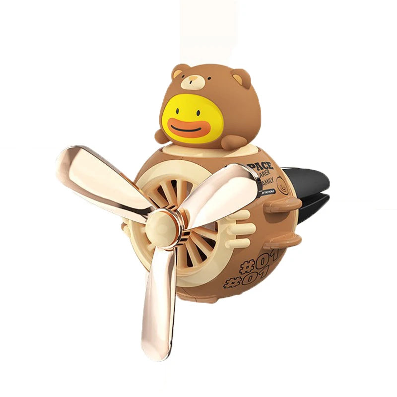 Car Air Freshener Bear Pilot Auto Accessories Interior Perfume Diffuser Rotating Propeller Outlet Fragrance Magnetic Design